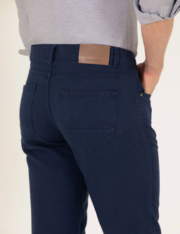 Lacivert Slim Fit Keten Kar___ml_ Kanvas Pantolon