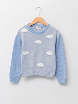 Bisiklet Yaka Desenli Uzun Kollu K?z ?ocuk Triko Kazak