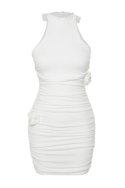 Bridal Beyaz Vucuda Oturan Cicekli K?sa Dugun/Nikah Abiye Gece Mezuniyet Elbisesi TPRSS24EL00112