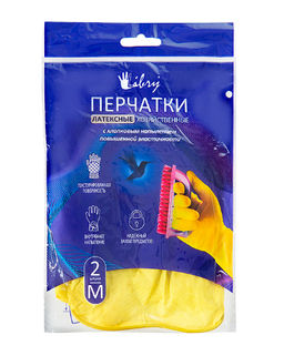 LIBRY перчатки хозяйственные латексные с х/б напылением размер-M (желтые) 50гр