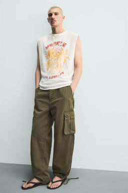 CAMISETA TANK PUNTO LAVADO ESTAMPADO / Blanco roto