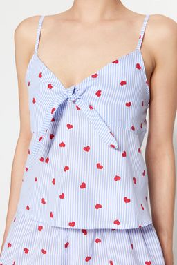 Trendyolmilla Mavi Cizgili Kalpli Ip Ask?l? Viskon Sortlu Dokuma Pijama Tak?m? THMSS23PT00133 фото 8