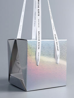 Коробка под бенто - торт с ленточками, серебро, 15.5×15.5×16 см