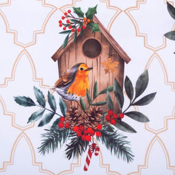 Новогодний комплект штор для кухни с подхватами «Beautiful birds» 145×180 см-2 штуки, габардин