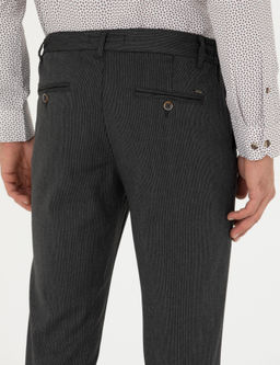 Antrasit Slim Fit _izgili Beli Lastikli Ba_c_kl_ Kanvas Pantolon