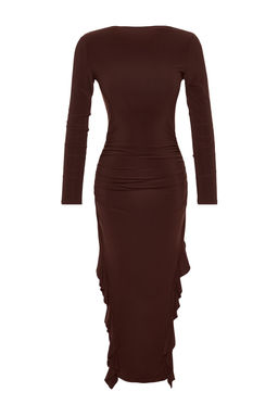 TRENDYOLMILLA Siyah Etegi Volanl? Kay?k Kaya Maxi Esnek Orme Elbise TWOAW24EL00616  фото 7