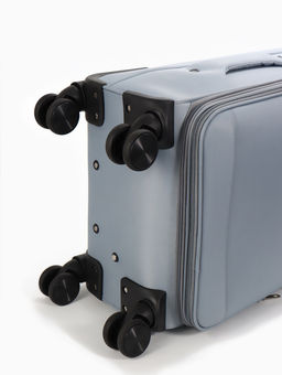 Чемодан 20",Текст,36*25*58,отд на молнии,1 нар/карм, увелич,код замок,4 колеса, т.серый