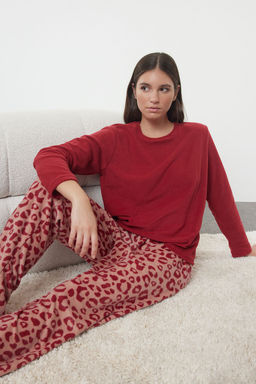 K?rm?z? Leopar Desenli Polar K?sl?k Orme Pijama Tak?m? THMAW25PT00123