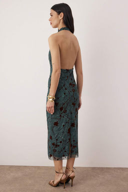 Zumrut Yesili Cicekli Tul Orme Astarl? Midi S?k Elbise TPRAW26EL00140 - Trendyolmilla фото 6