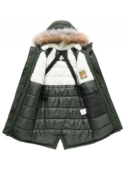 Парка зимняя подростковая для девочки с капюшоном и мехом темно-зеленого цвета 9536TZ - Valianly фото 10