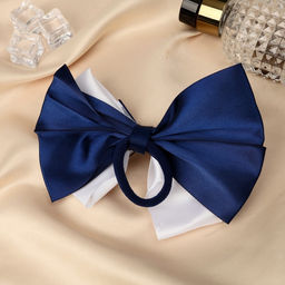 Цена за 6 шт. Бант для волос на резинке «Школьница», цветочек и клеточка, 12 см, бело-синий