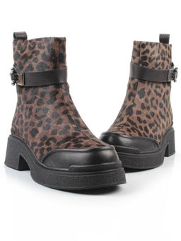 04-HSM705 BLACK/LEOPARD Ботинки зимние женские (натуральная кожа, натуральный мех)