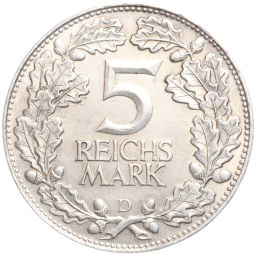 5 рейхсмарок 1925 года D Германия Тысячелетие Рейнской области (Рейнланда)