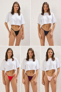 Trendyolmilla Cok Renkli 5li Paket Ayarlanabilir Bel Pamuklu Tanga Orme Kulot THMSS25KU00047