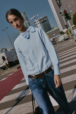 POPLIN BLOUSE WITH BOW - Zara фото 2