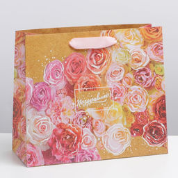 Пакет горизонтальный крафтовый Цветочное настроение, ML 27 23 11,5 см
