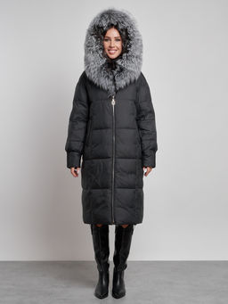 Пальто утепленное с чернобуркой зимнее женское черного цвета 133156Ch - Visdeer фото 6