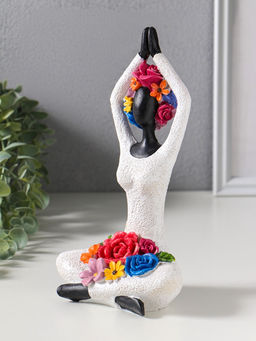 Фигура полистоун «Девушка-йогиня: руки сложенны над головой, с цветами», чёрный, 12.5×10.5×22.5 см