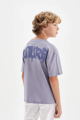 Футболка оверсайз с круглым вырезом и принтом для мальчиков с короткими рукавами