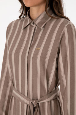 Kad_n Kahverengi _izgili Kemerli Dokuma Elbise - U.s. polo assn фото 6