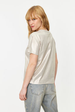 Alt?n Varak Bask?l? Regular/Normal Kal?p Orme Bluz TWOSS24BZ00097