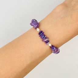 Браслет из Чароита и Жемчуга 16 см +