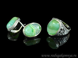 Кольцо Серьги с агатом тонированным, цв.зеленый размер 18