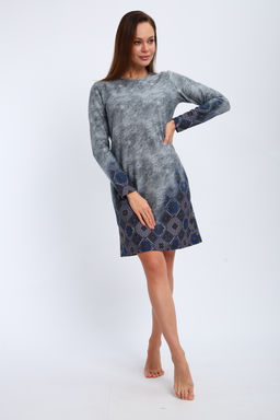 Ночная сорочка из интерлока длинный рукав купон Соня серо-голубой