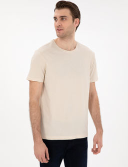 Bej %100 Pamuk Slim Fit Bisiklet Yaka Basic Ti__rt - Pierre cardin фото 3