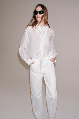 JEANS ZW COLLECTION WIDE LEG TIRO ALTO / Blanco