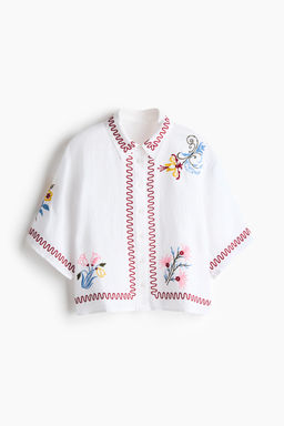 Camisa playera de lino con motivos bordados