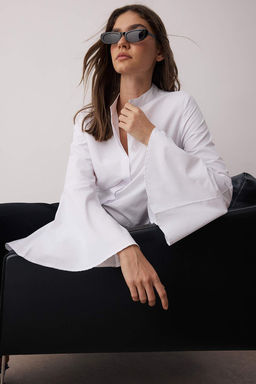 Beyaz Ispanyol Kol Regular Dokuma Gomlek TWOAW26GO00007