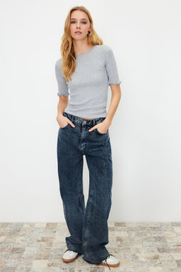 Trendyolmilla Ekru Fitilli Fitted/Vucuda Oturan Bisiklet Yaka Esnek Orme Bluz TWOSS23BZ00025  фото 31