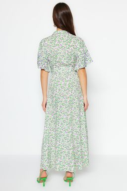 Mor Kusakl? Cicek Desenli Maxi Viskon Dokuma Gomlek Elbise TWOSS19EL0094