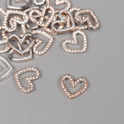 Декор для творчества пластик «Сердце со стразами», золото, набор 20 шт., 1.5×1.5×0.4 см