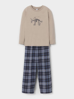 К 1600/темно-бежевый,клетка таттерсолл пижама для мал