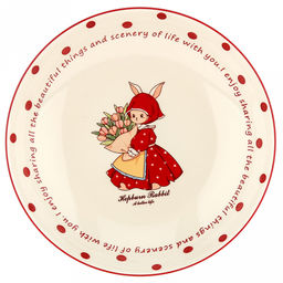 "Зайка и тюльпаны" Тарелка глубокая фарфоровая д203мм h45мм, 720мл, с деколью, отводка (Китай)