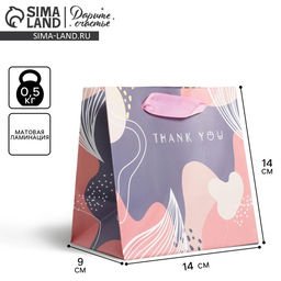 Цена за 2 шт. Пакет подарочный ламинированный квадратный, упаковка, «Thank you», 14 х 14 х 9 см