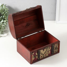 Шкатулка для украшений «Сундук. Китайские огурцы на красном», дерево, 20×15×15.5 см