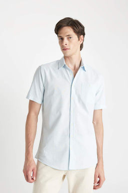 Рубашка из 100 % хлопка с короткими рукавами и воротником-поло обычного кроя - Defacto фото 4