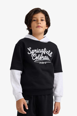 Kap__onlu Bask_l_ __i Yumu_ak T_yl_ Sweatshirt Erkek _ocuk - Defacto фото 3