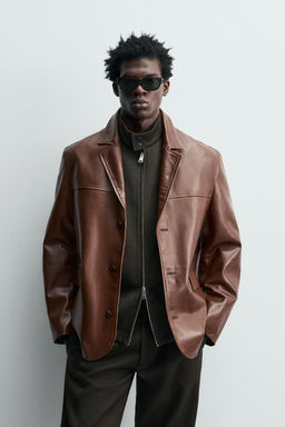 RELAXED FIT LEATHER BLAZER - Zara фото 2