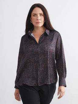 Leopar Desenli Oversize Saten Kad?n G?mlek