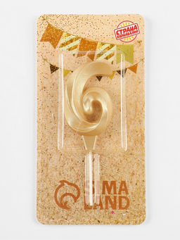 Цена за 3 шт. Свеча в торт «Театральная», цифра 6, золотой металлик