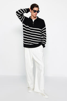 TRENDYOL MAN Vizon Casual Oversize Polo Yaka Cizgili Triko Kazak TMNAW24KZ00018 - Trendyolmilla фото 13