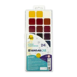 Краска акварель Лео ШколаСад медовые, без кисти в пластиковой упаковке с европодвесом LW-0124 24 цв