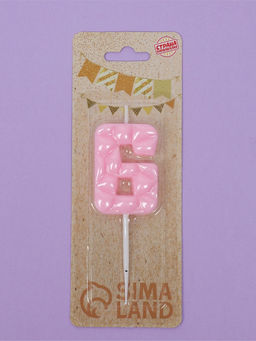 Цена за 3 шт. Свеча для торта «Цифра 6», светло-розовая