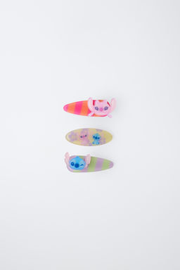 PACK TRES PINZAS RAYAS LILO & STITCH DISNEY / Rosa