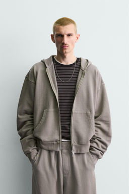 SUDADERA LAVADA CREMALLERA CAPUCHA / Gris claro - Zara фото 2