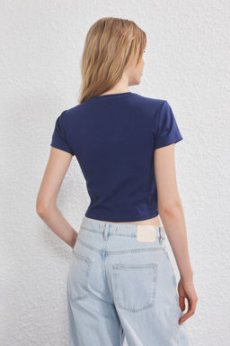 TRENDYOLMILLA Gri Melanj Interlok Fitted/Vucuda Oturan Esnek Orme T-Shirt TWOSS25TS00186  фото 4